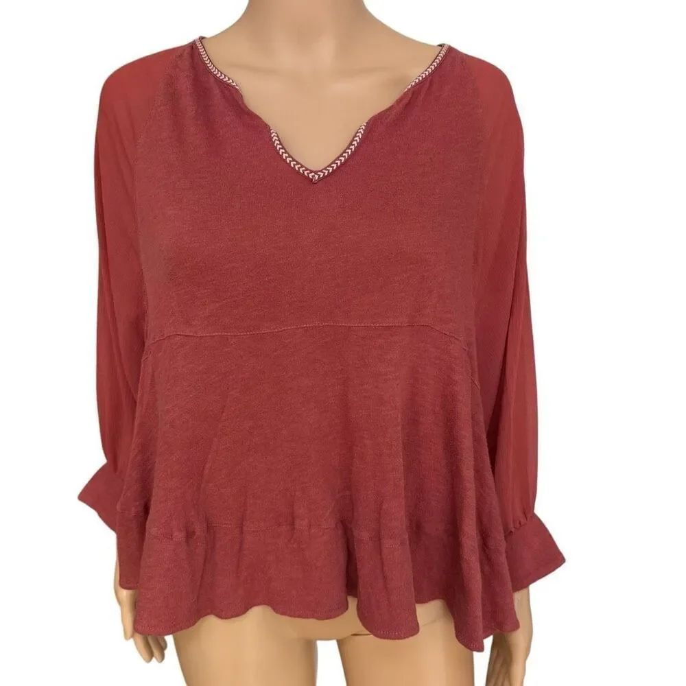 Anthropologie Akemi + Kin Fenn Dolman Top blouse burnt orange size S oversized